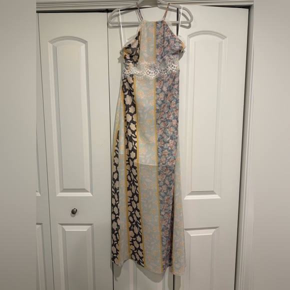 Tularosa Dresses & Skirts - Tularosa Striped Floral Patchwork Maxi Dress in Light Blue, Yellow, Cream, Black